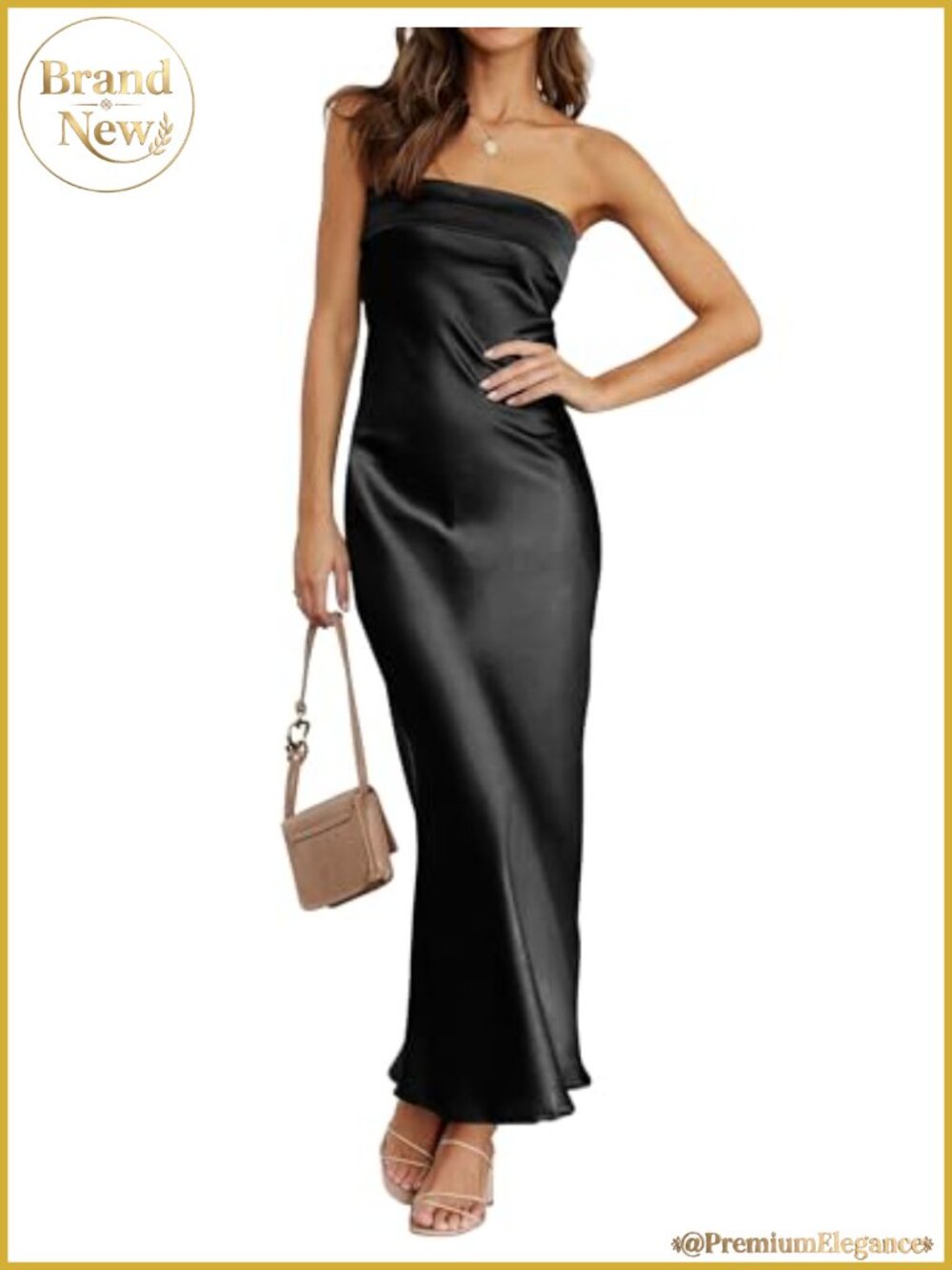 Satin Strapless Bodycon Maxi Dress Wedding Guest Formal